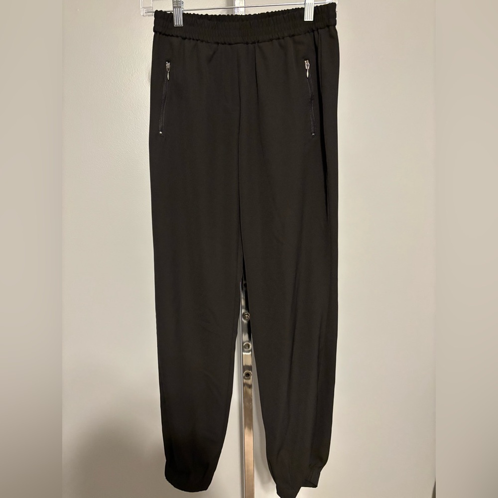 New York & Company black pants jogger style elastic waist zip pockets size small